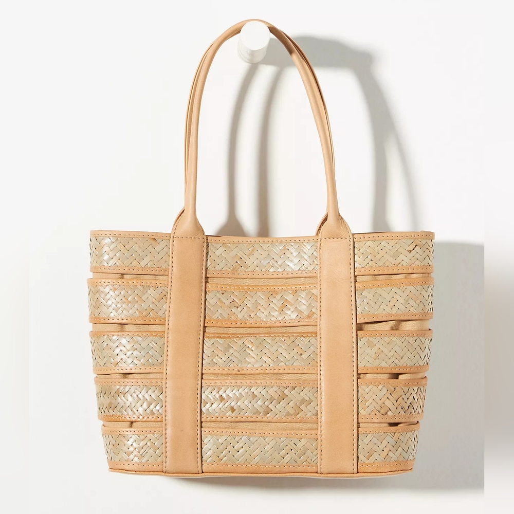 Bembien Woven Straw Tote Bag with Tan Trim